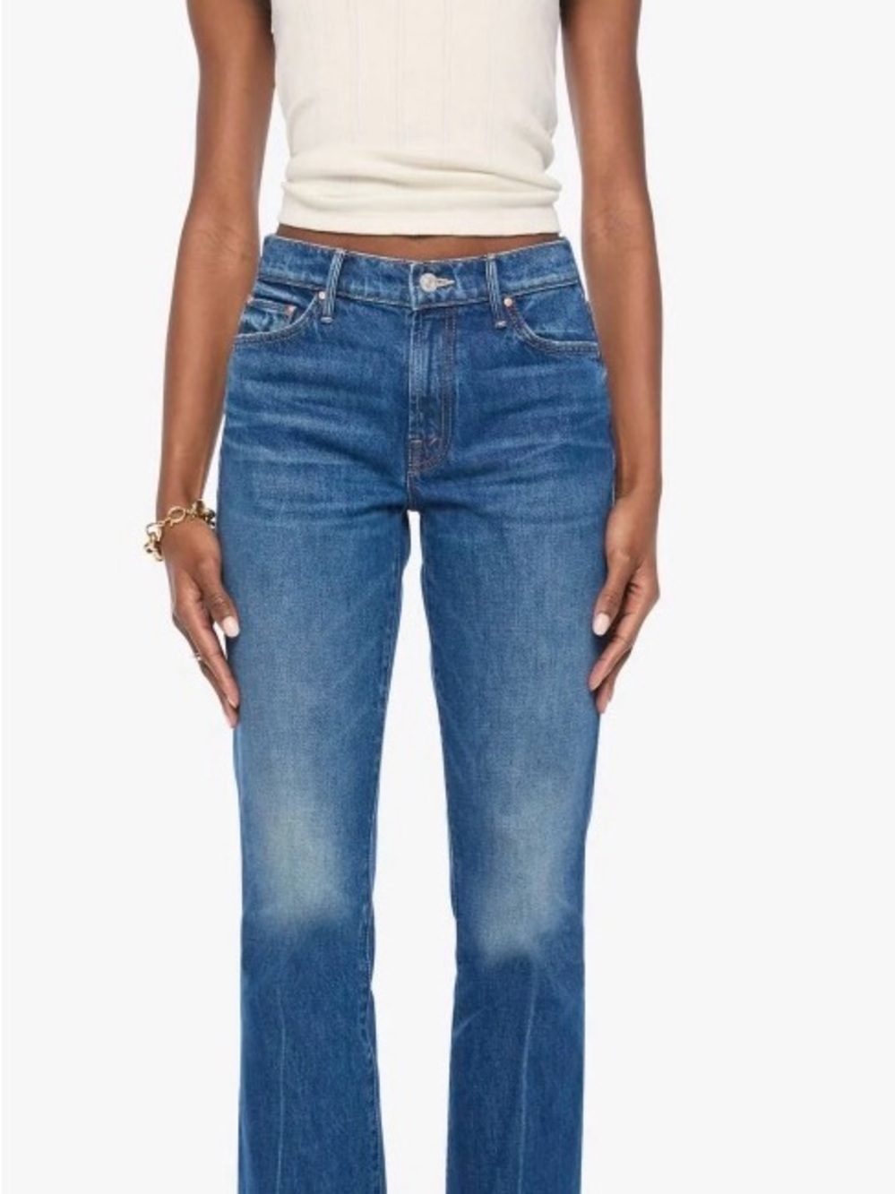Mother denim, the outsider sneak midrise Straight Jeans -Dark Blue